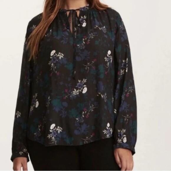torrid Tops - Torrid Black Floral Smocked Tie Front Blouse Sz.4
